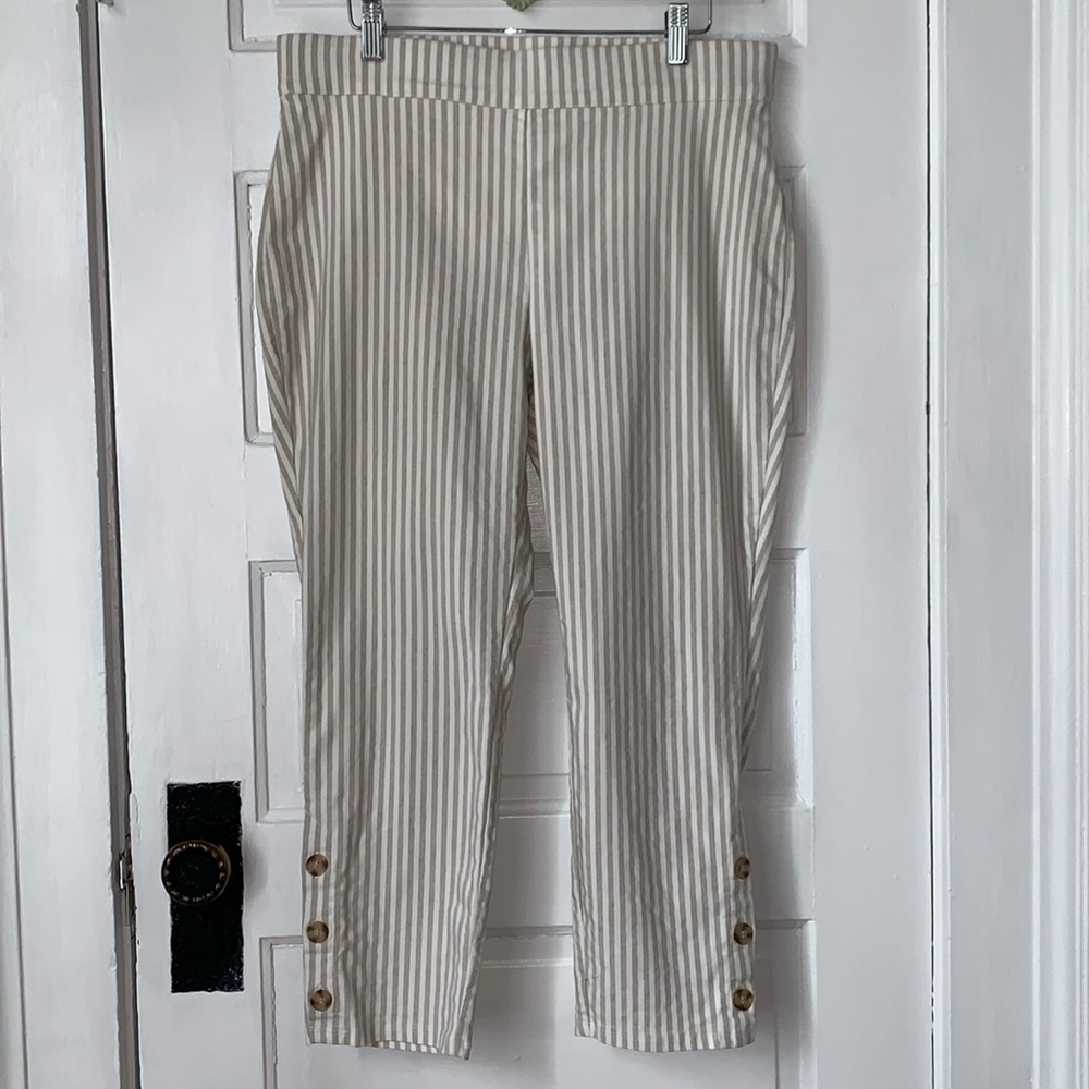 CHRISTOPHER & BANKS SIGNATURE SLIMMING STRIPED CROPPED PANTS